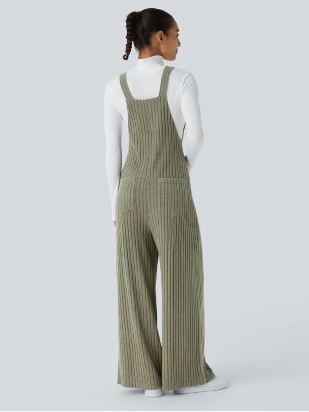 Ribbed Olive Green Wide-Leg HALARA  Overalls EUC S - Picture 2 of 4
